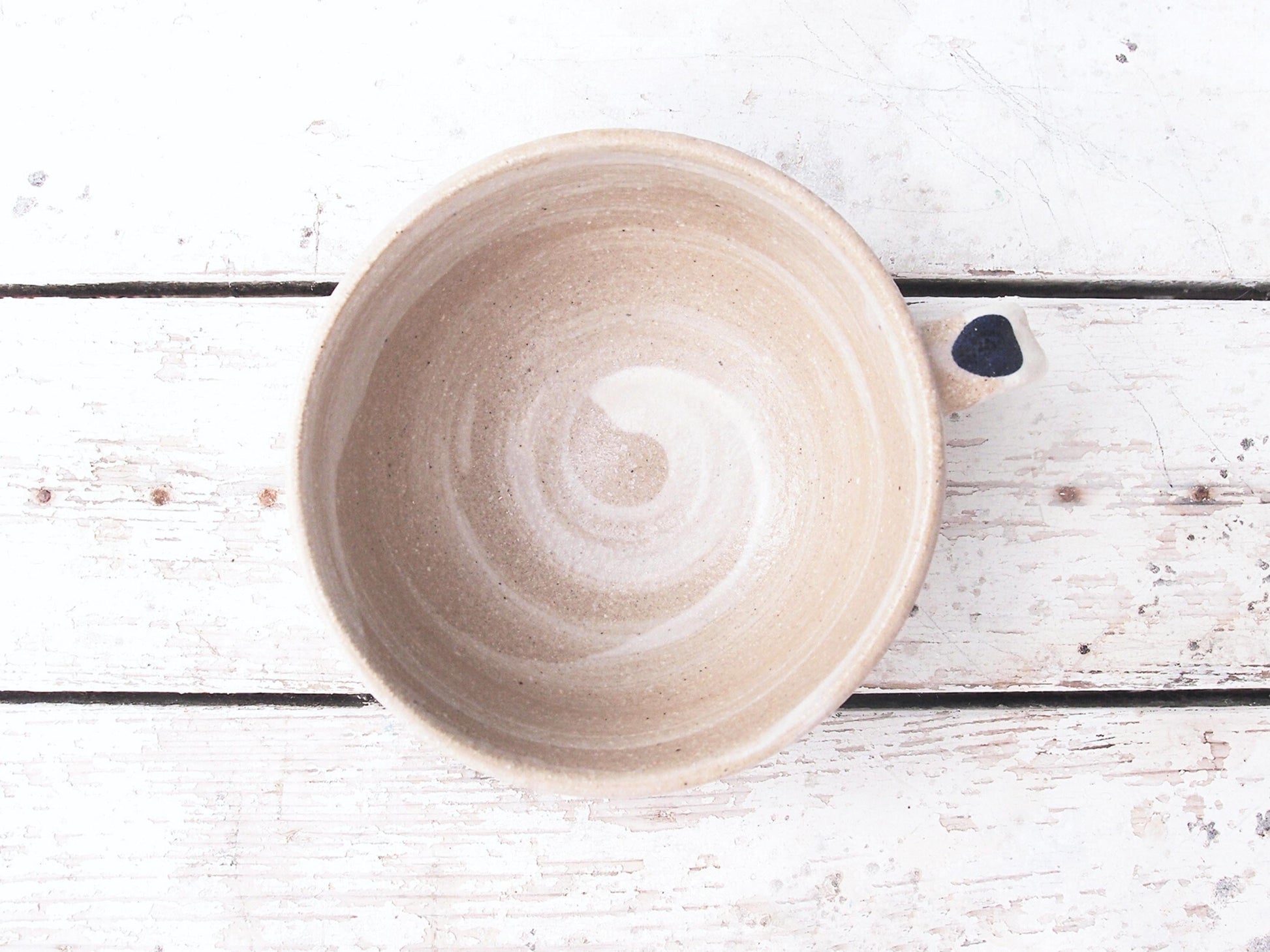 SabineSchmidtPottery Large Cappuccino Cup in White/Blue, Rustic Studio Pottery Devon Ceramics