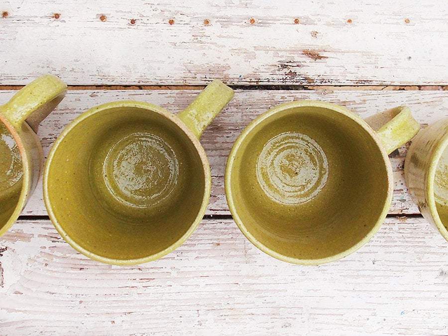 SabineSchmidtPottery Rustic Pottery Mug in Yellow/Green, Large Ceramic Coffee Cup Devon Ceramics