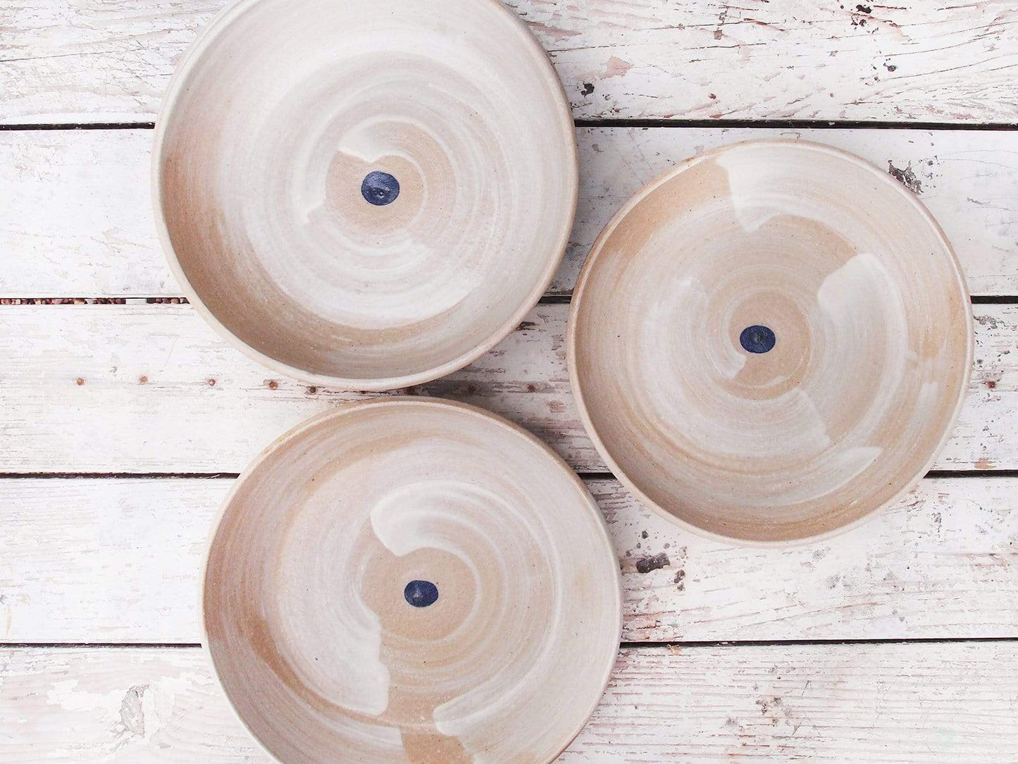 SabineSchmidtPottery Deep Stoneware Plate in White/Blue, Ceramic Pasta Bowl Devon Ceramics