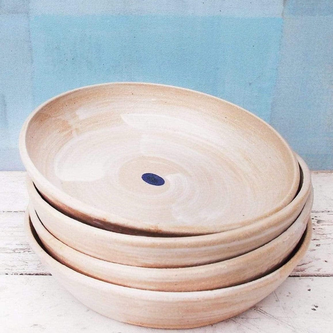 Deep Dinner Plates in White/Blue – Handmade Deep Bowls