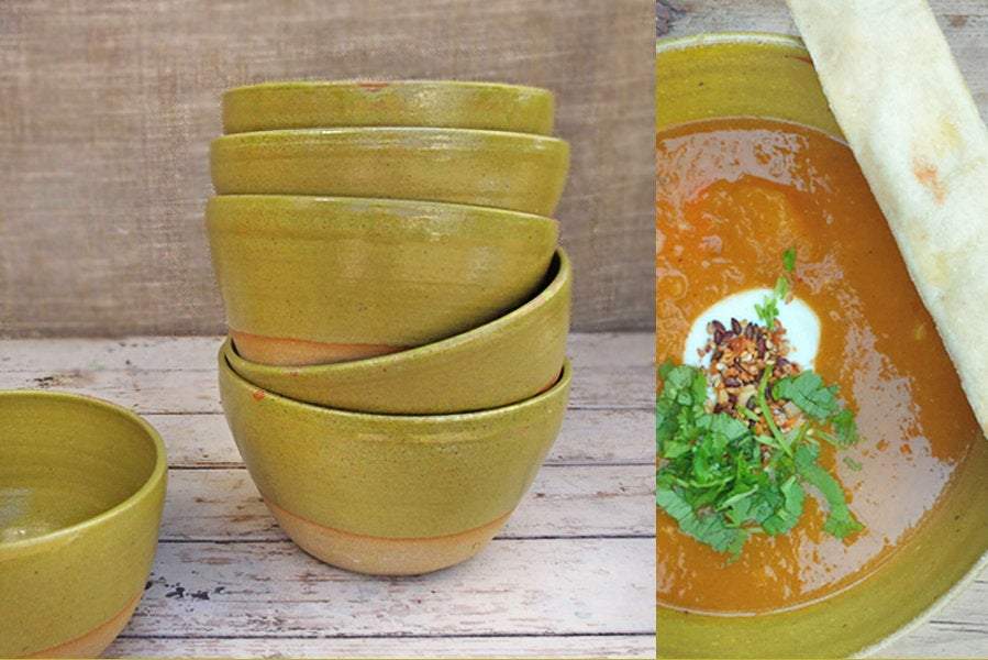 Large Ceramic Bowl With a Yellow-Green Glaze
