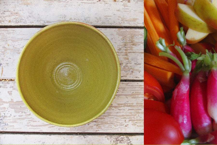 SabineSchmidtPottery Large Ceramic Bowl in Yellow/Green, Handmade Soup Or Ramen Bowl Devon Ceramics