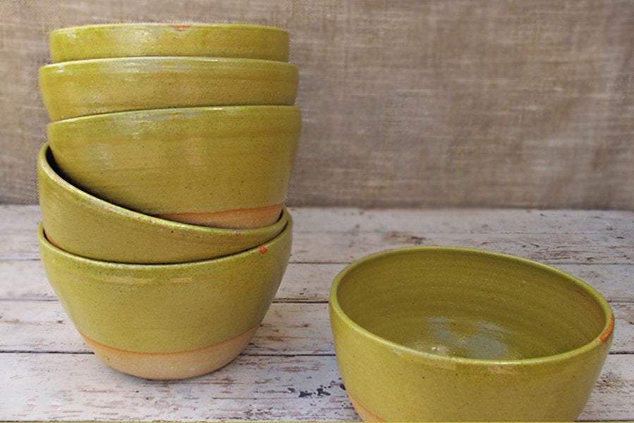 SabineSchmidtPottery Large Ceramic Bowl in Yellow/Green, Handmade Soup Or Ramen Bowl Devon Ceramics