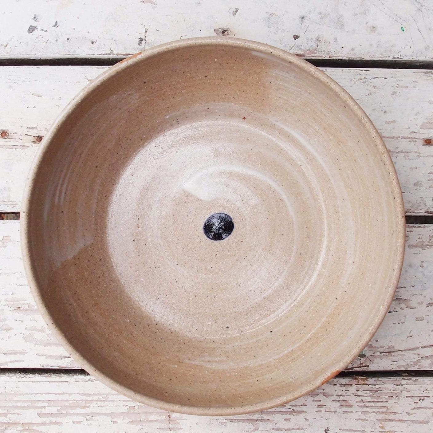 SabineSchmidtPottery Medium-Sized Ceramic Bowl in White/Blue - Open Shape Devon Ceramics