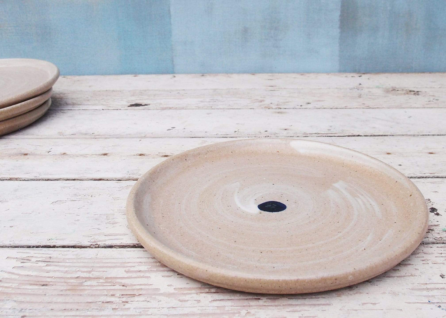 SabineSchmidtPottery Small Plate in White/Blue, Breakfast Plate With a Seaside Look Devon Ceramics