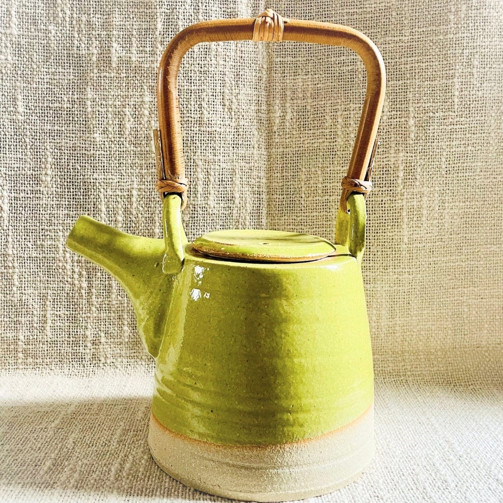 Sabine Schmidt Pottery Modern Rustic Teapot in Yellow/Green, Light Green Teapot Devon Ceramics