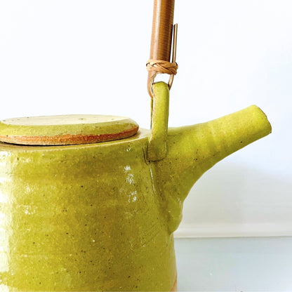 Sabine Schmidt Pottery Modern Rustic Teapot in Yellow/Green, Light Green Teapot Devon Ceramics