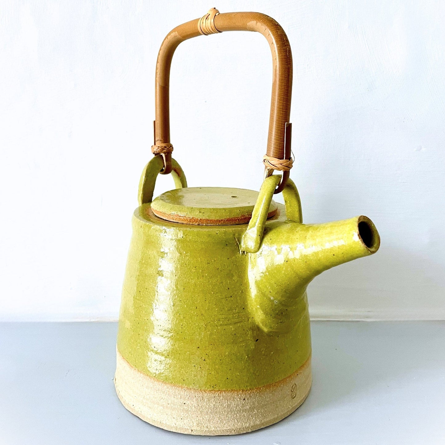 Sabine Schmidt Pottery Modern Rustic Teapot in Yellow/Green, Light Green Teapot Devon Ceramics