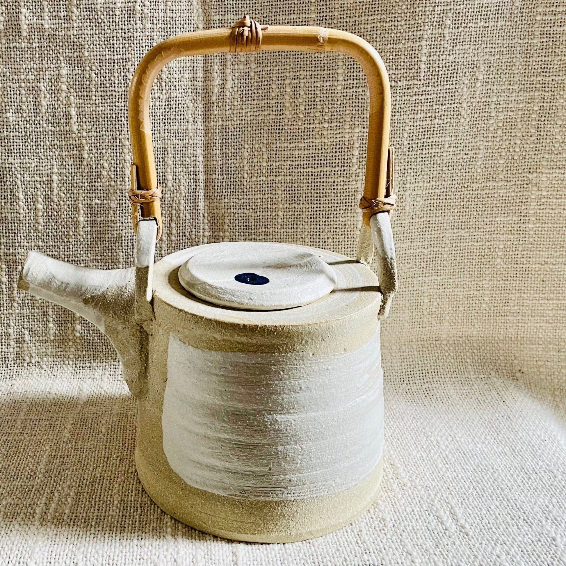 Sabine Schmidt Pottery Rustic Farmhouse Teapot in a Coastal-Inspired White-Blue Devon Ceramics