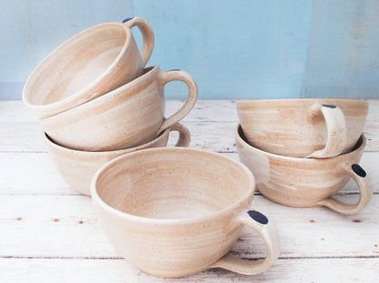 SabineSchmidtPottery Large Cappuccino Cup in White/Blue, Rustic Studio Pottery Devon Ceramics