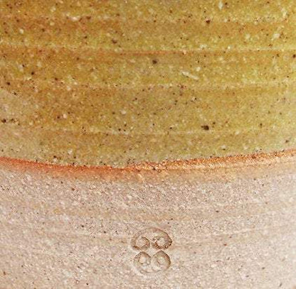SabineSchmidtPottery Large Cappuccino Cup in Yellow/Green, Rustic Studio Pottery Devon Ceramics