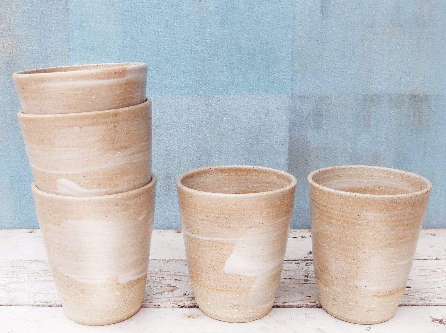 Natural Stoneware Cups Without Handles in a Coastal/Farmhouse Style