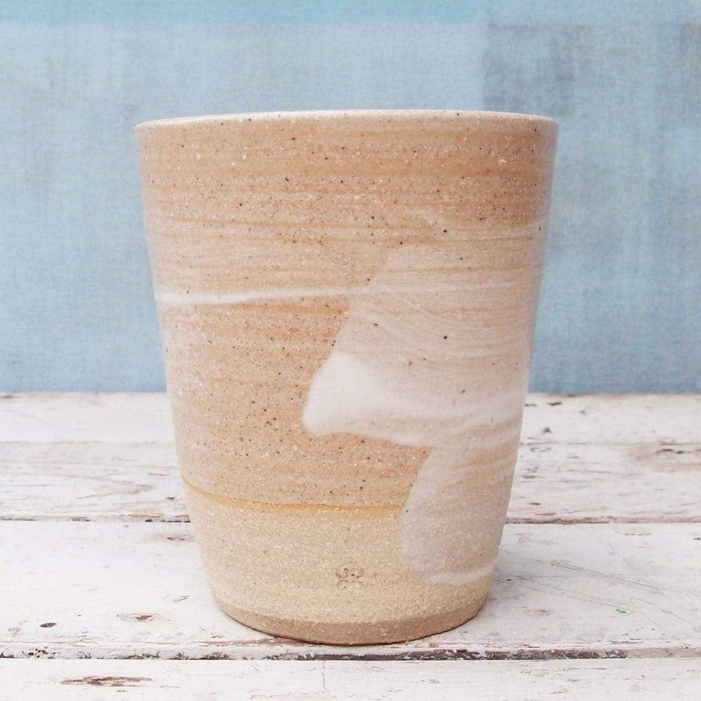 Handleless Design Cups Handless Coffee Cups in White/Blue | Sabine Schmidt Pottery