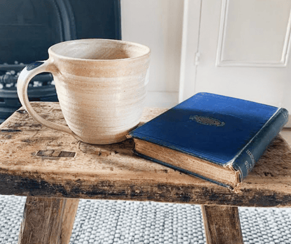 SabineSchmidtPottery Rustic Pottery Mug in White/Blue, Large Ceramic Coffee Cup Devon Ceramics