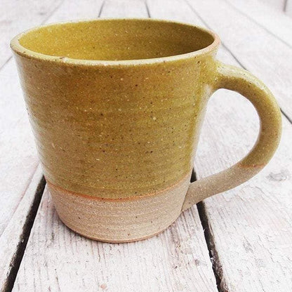 SabineSchmidtPottery Rustic Pottery Mug in Yellow/Green, Large Ceramic Coffee Cup Devon Ceramics