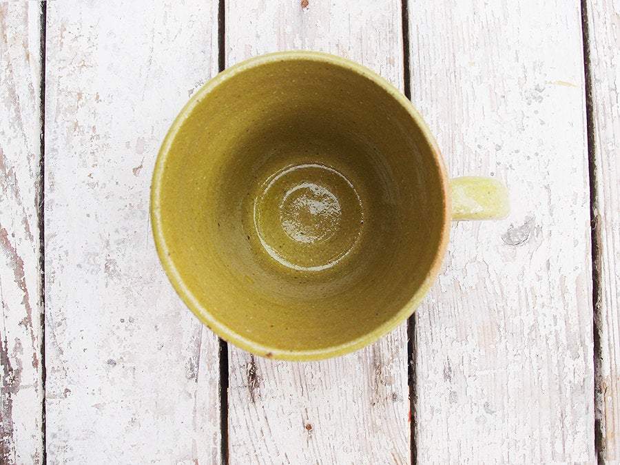 SabineSchmidtPottery Rustic Pottery Mug in Yellow/Green, Large Ceramic Coffee Cup Devon Ceramics