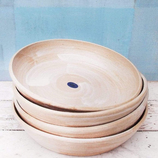 Deep Dinner Plates in White/Blue – Handmade Deep Bowls