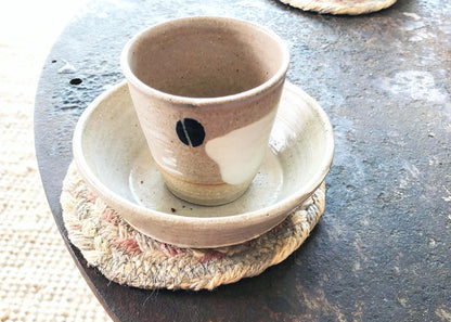 SabineSchmidtPottery Set of 2 Stoneware Espresso Cups in White/Blue, Rustic Studio Pottery Devon Ceramics