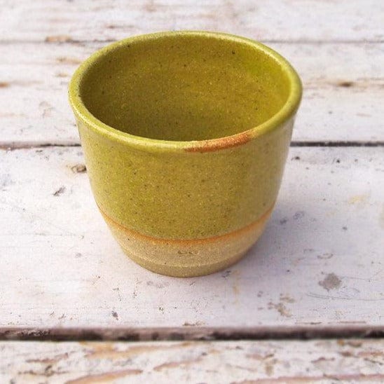 SabineSchmidtPottery Set of 2 Stoneware Espresso Cups in Yellow/Green, Studio Pottery Devon Ceramics