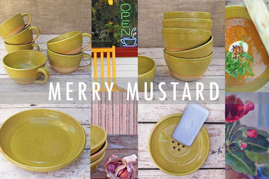 SabineSchmidtPottery Set of 2 Stoneware Espresso Cups in Yellow/Green, Studio Pottery Devon Ceramics