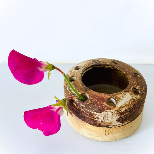 Ceramic Bud Vase With Holes in Brown-Grey
