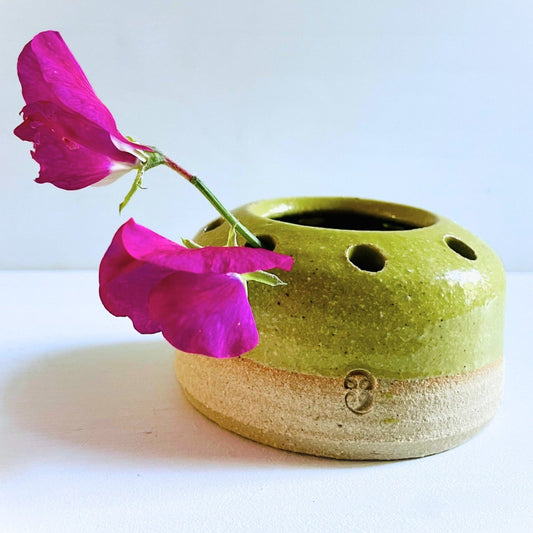 Ceramic Flower Frog Vase in Yellow/Green