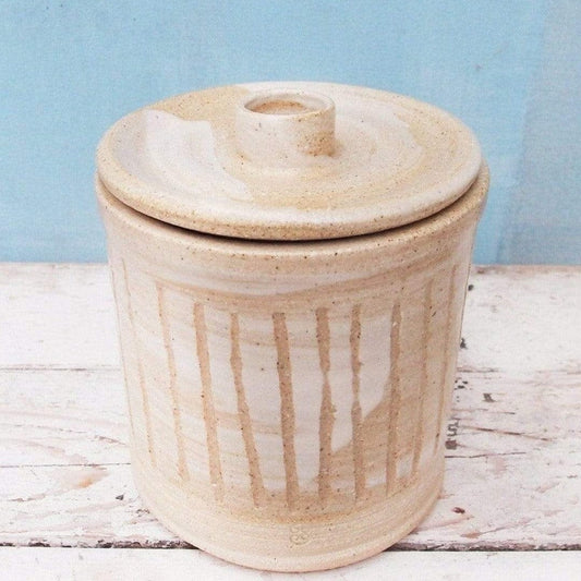 SabineSchmidtPottery Ceramic Storage Jar With Lid, Handmade Stoneware Jar in White/Blue Devon Ceramics
