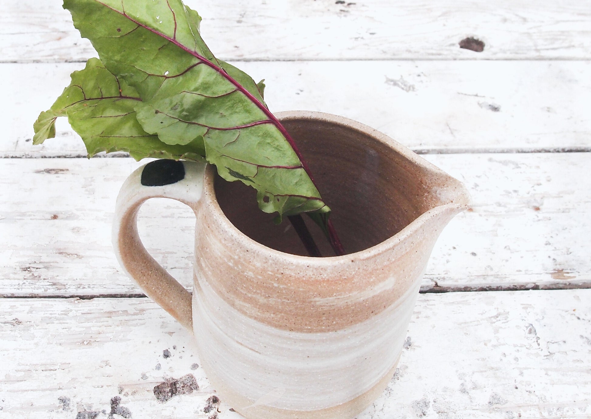 SabineSchmidtPottery Ceramic Milk Jug in White/Blue, Seaside-Inspired Pottery Devon Ceramics