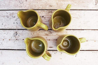 SabineSchmidtPottery Ceramic Milk Jug in Yellow/Green, Rustic Studio Pottery Devon Ceramics