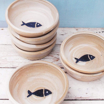 Cute Cat Bowl With a White-Blue Fish Design