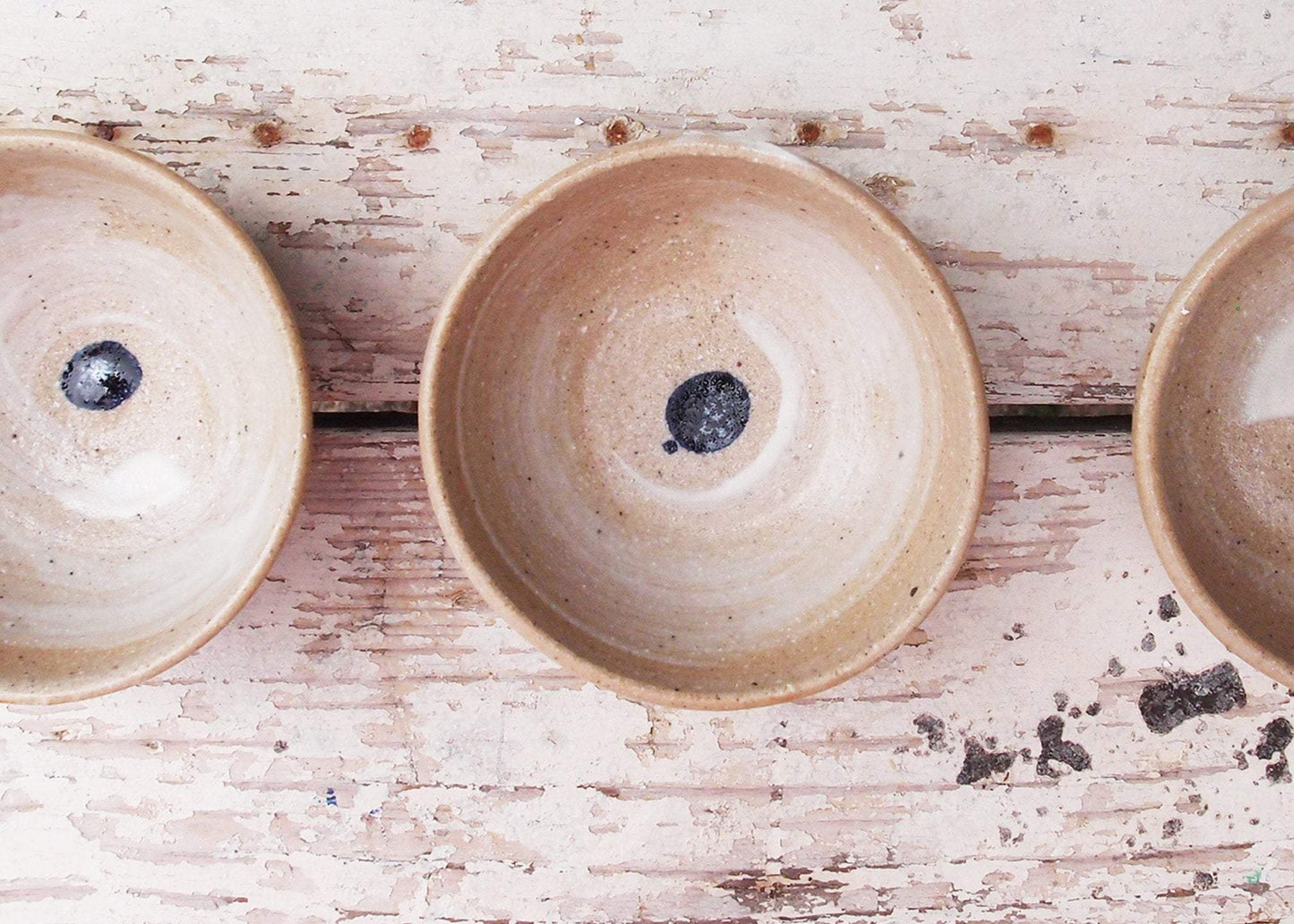 SabineSchmidtPottery Set of 2 Extra Small Bowls in White/Blue, Mini Ceramic Bowls Devon Ceramics