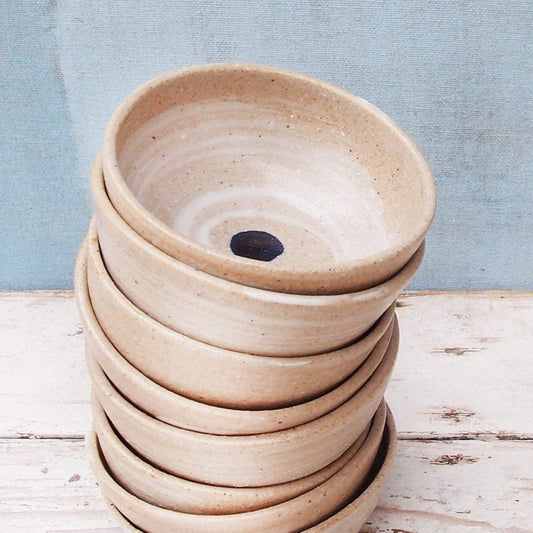 SabineSchmidtPottery Set of 2 Extra Small Bowls in White/Blue, Mini Ceramic Bowls Devon Ceramics