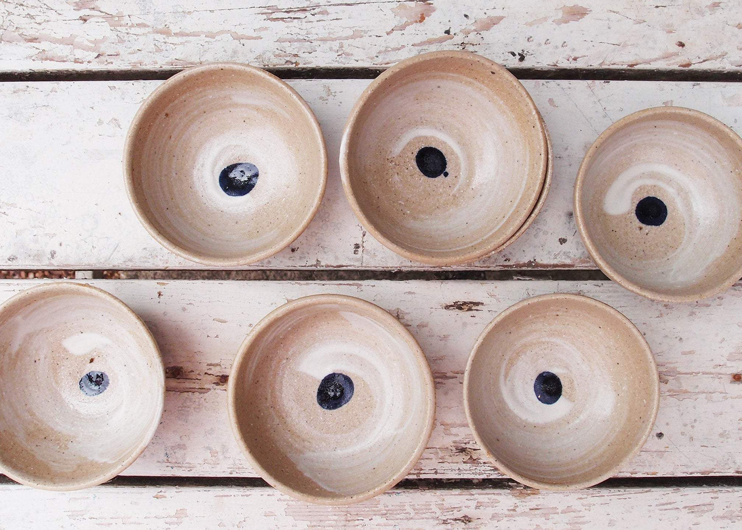 SabineSchmidtPottery Set of 2 Extra Small Bowls in White/Blue, Mini Ceramic Bowls Devon Ceramics