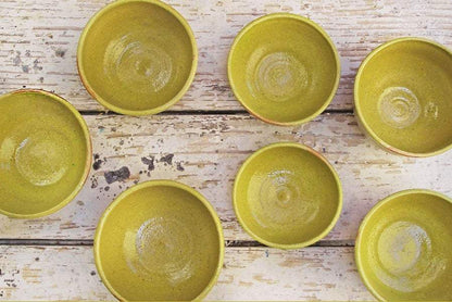 SabineSchmidtPottery Set of 2 Extra Small/Mini Ceramic Bowls in Yellow/Green Devon Ceramics