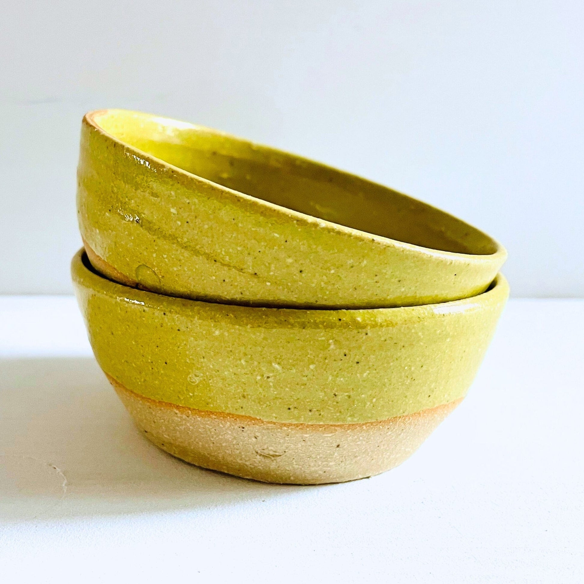 SabineSchmidtPottery Set of 2 Extra Small/Mini Ceramic Bowls in Yellow/Green Devon Ceramics