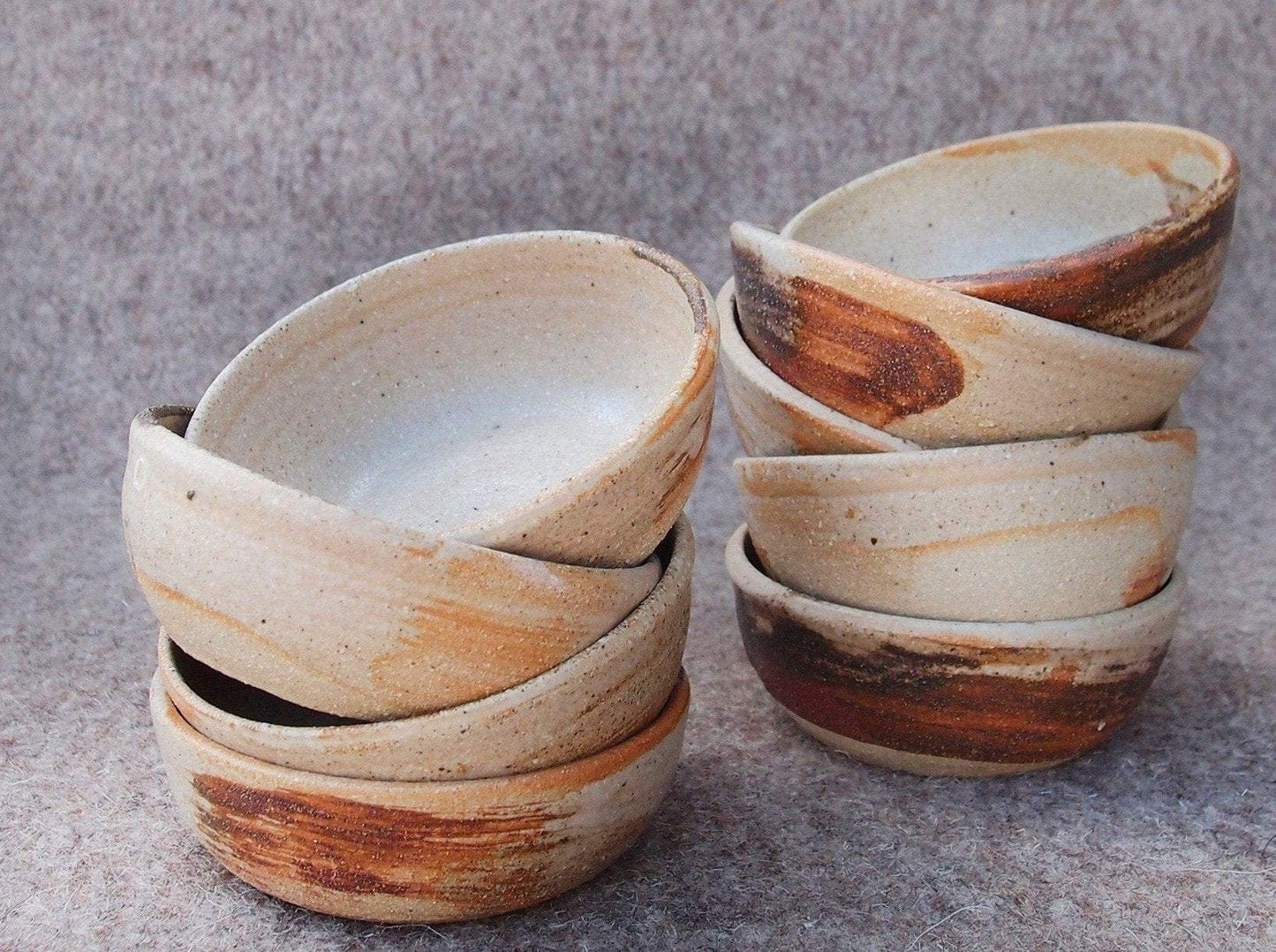 A Brown and Grey Dipping Bowl Set in the Style of Wabi-Sabi Art