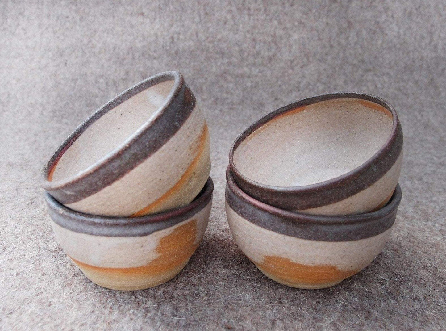 SabineSchmidtPottery Set of 2 Extra Small Rustic Bowls in Grey/Brown With Dark Rim Devon Ceramics