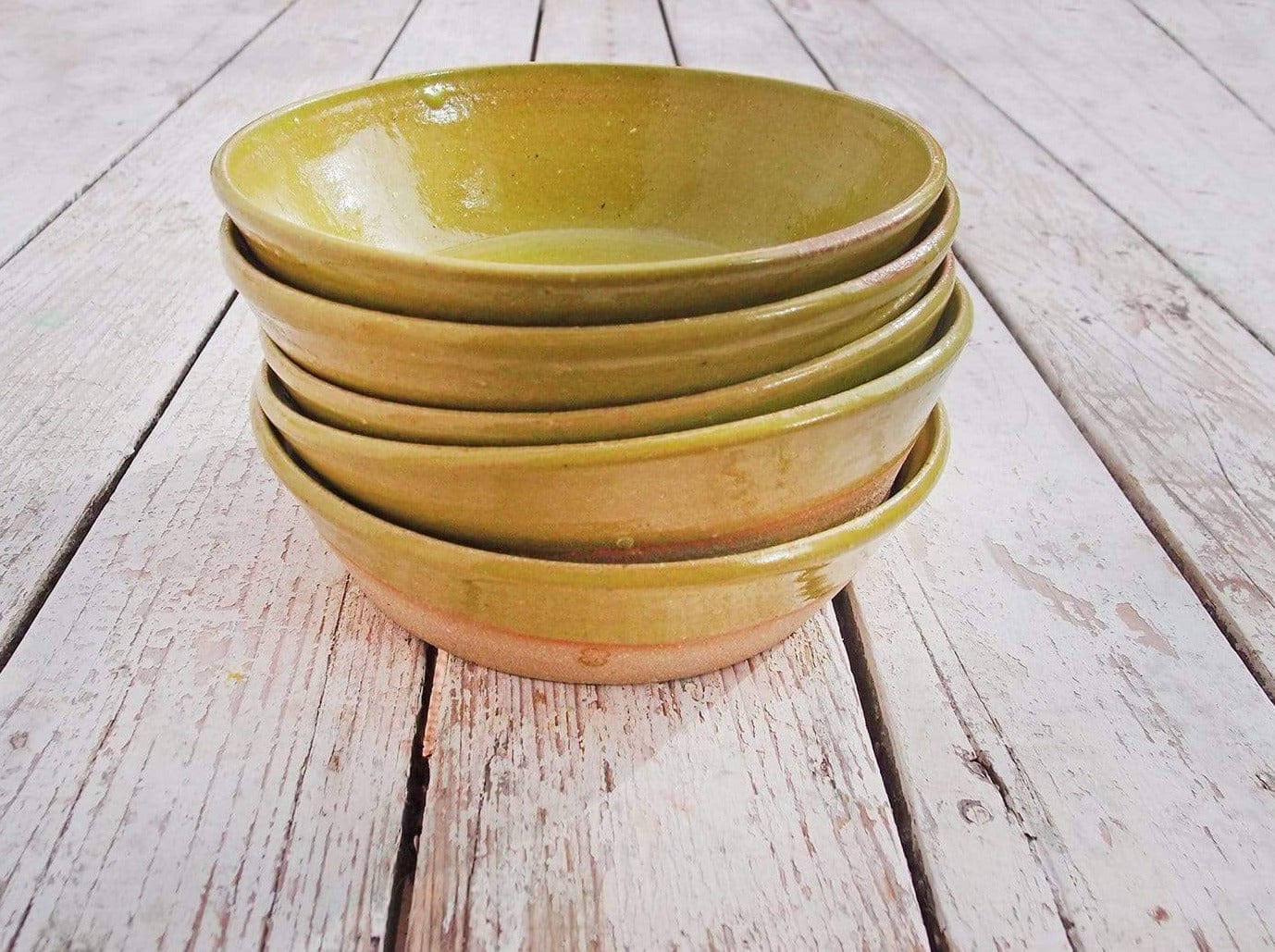 SabineSchmidtPottery Set of 2 Medium-Sized Prep Bowls in Yellow/Green, Stoneware Bowls Devon Ceramics