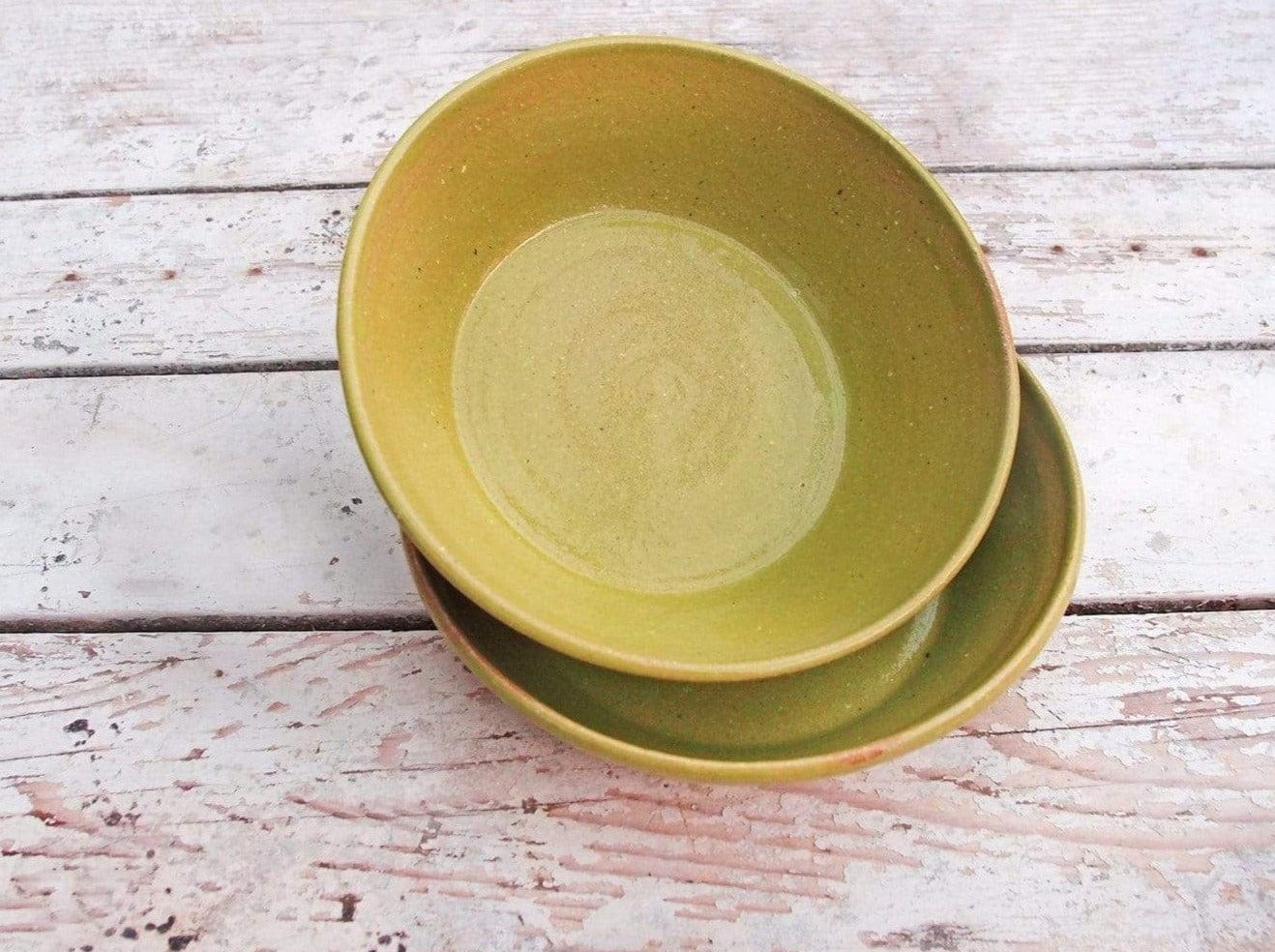 SabineSchmidtPottery Set of 2 Medium-Sized Prep Bowls in Yellow/Green, Stoneware Bowls Devon Ceramics