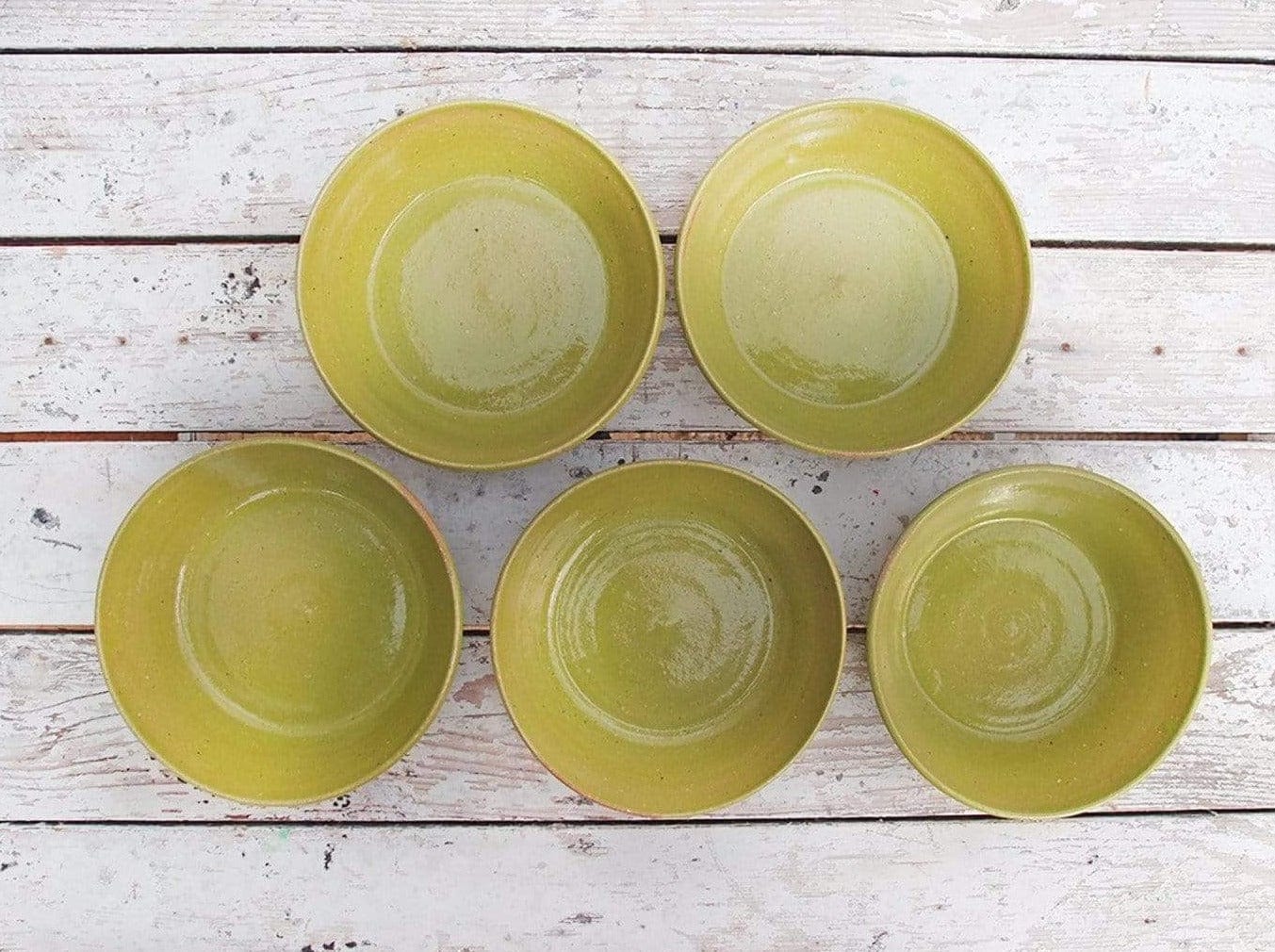 SabineSchmidtPottery Set of 2 Medium-Sized Prep Bowls in Yellow/Green, Stoneware Bowls Devon Ceramics