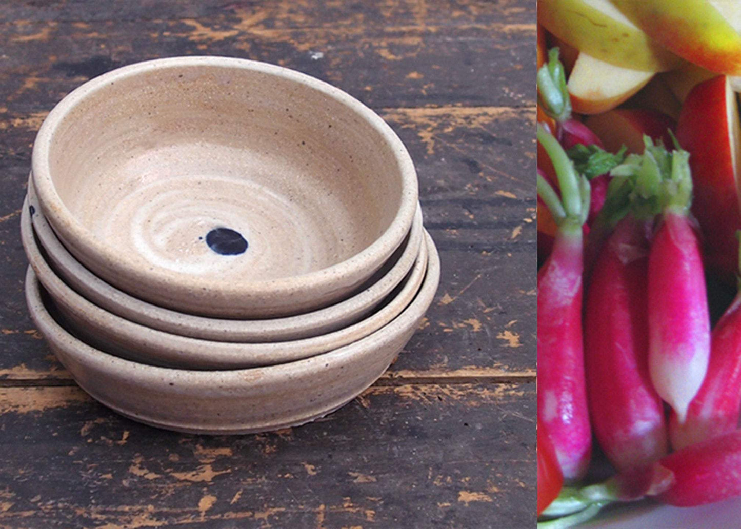 SabineSchmidtPottery Set of 2 Small Prep Bowls in White/Blue, Handmade Snack Bowls Devon Ceramics