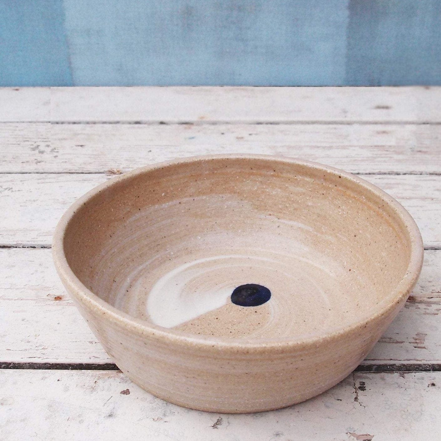 SabineSchmidtPottery Set of 2 Small Prep Bowls in White/Blue, Handmade Snack Bowls Devon Ceramics