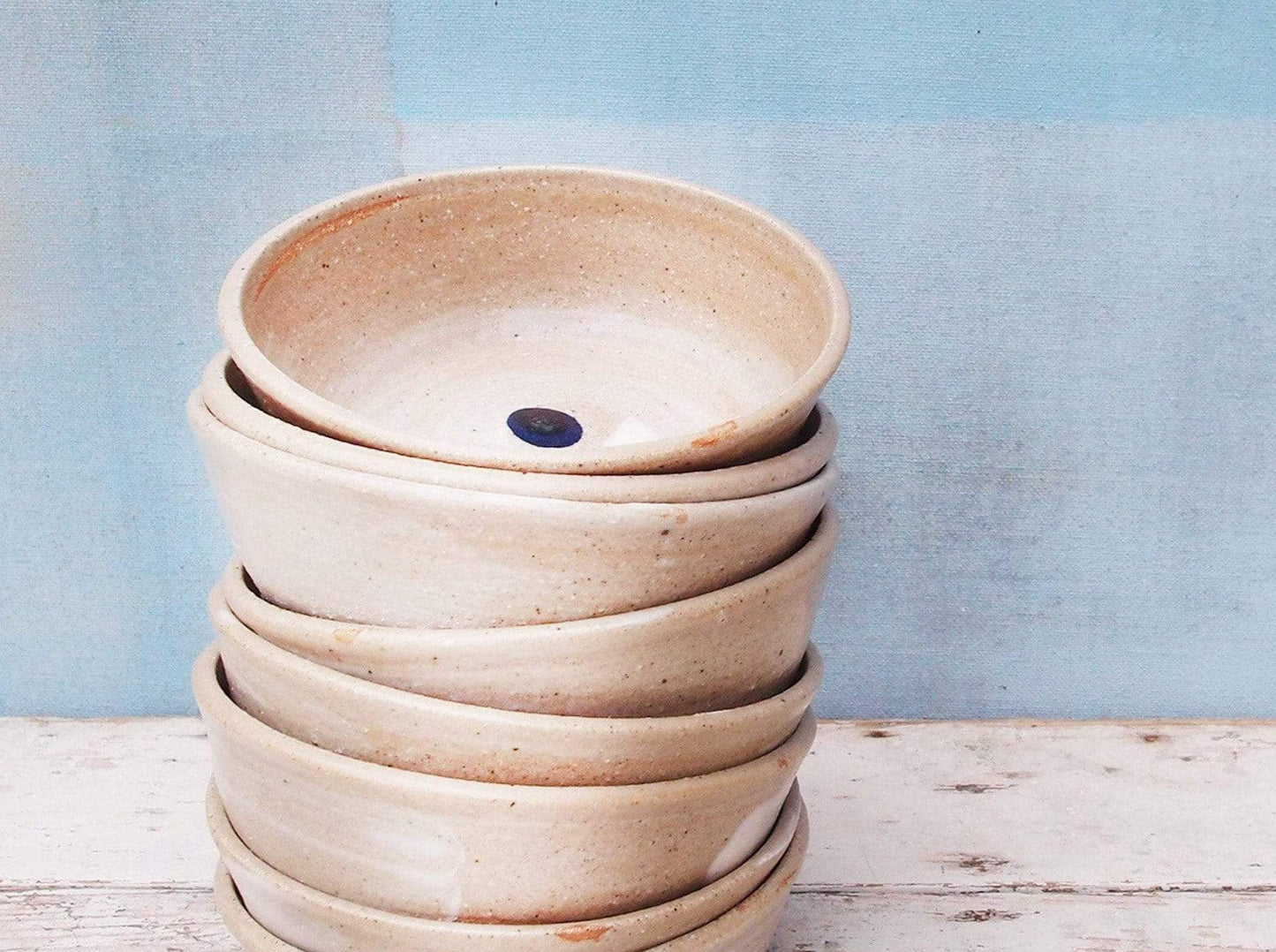 Pair of Ceramic Dip Bowls in a White-Blue Gl