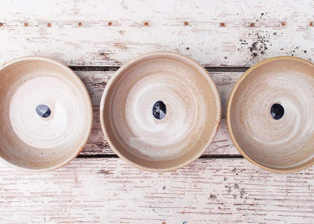 SabineSchmidtPottery Set of 2 Small Prep Bowls in White/Blue, Handmade Snack Bowls Devon Ceramics