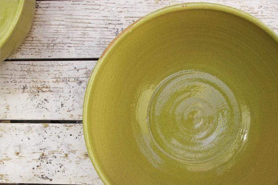 SabineSchmidtPottery Large Serving Bowl in Yellow/Green, Ceramic Mixing Bowl Devon Ceramics