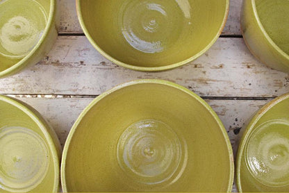 SabineSchmidtPottery Large Serving Bowl in Yellow/Green, Ceramic Mixing Bowl Devon Ceramics