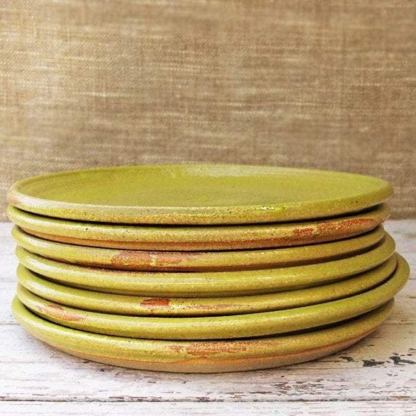 SabineSchmidtPottery Small Plate in Yellow/Green, Rustic Breakfast Plate Devon Ceramics