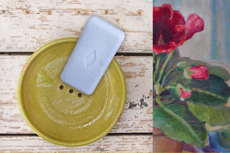 SabineSchmidtPottery Self-Draining Soap Dish in Yellow/Green, Ceramic Bathroom Accessories Devon Ceramics