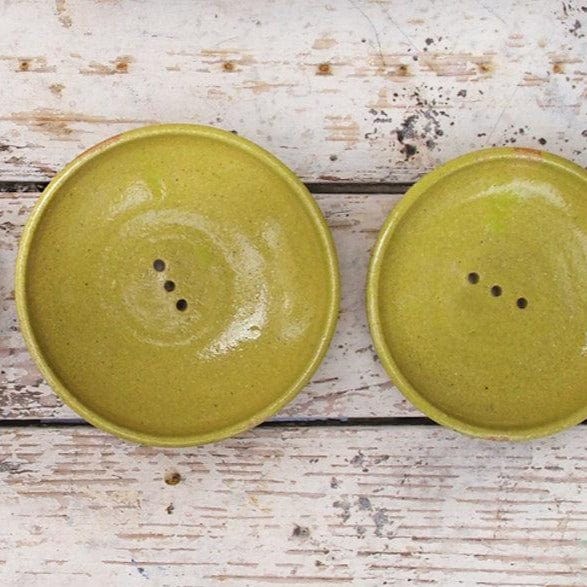 SabineSchmidtPottery Self-Draining Soap Dish in Yellow/Green, Ceramic Bathroom Accessories Devon Ceramics