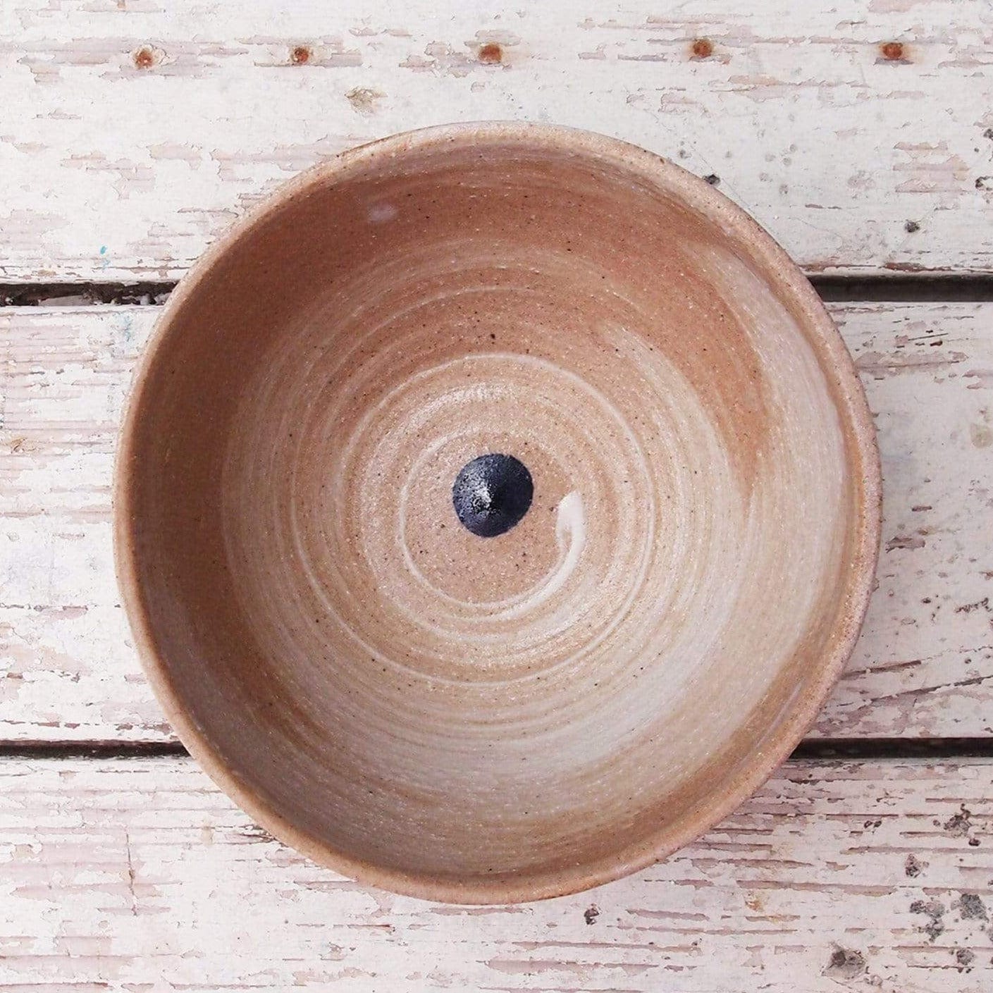 SabineSchmidtPottery Medium-Sized Stoneware Bowl in White/Blue, Rustic Dinnerware Devon Ceramics